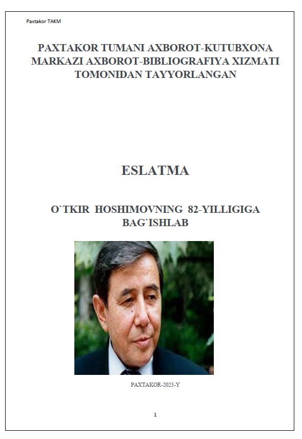 O`TKIR HOSHIMOVNING 82-YILLIGIGA BA`ISHLAB